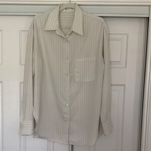 The Frankie Shop Oversized Off White Tuxedo Striped Dress Shirt